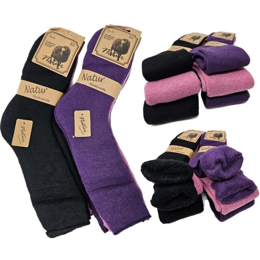 Womens Winter Socks Alpaca Wool Solid Warm Boot Casual Thermal Thick 9-11 6-Pack